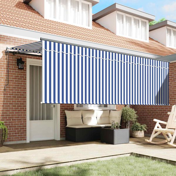 vidaXL Toldo Retr&aacute;til Azul e Branco 350 x 200 cm Poli&eacute;ster e Alum&iacute;nio