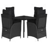 vidaXL 5 pcs conjunto de jantar p/ jardim c/ almofad&otilde;es vime PE preto
