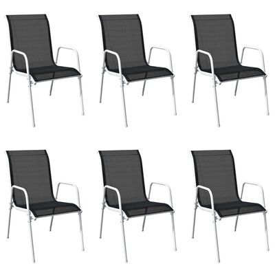 vidaXL Cadeiras de jardim empilháveis 6 pcs aço e textilene preto