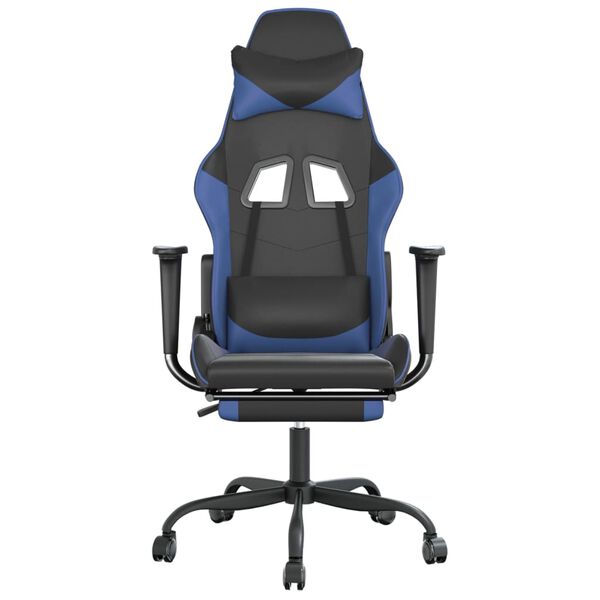 vidaXL Cadeira gaming c/ apoio para pés couro artificial preto e azul