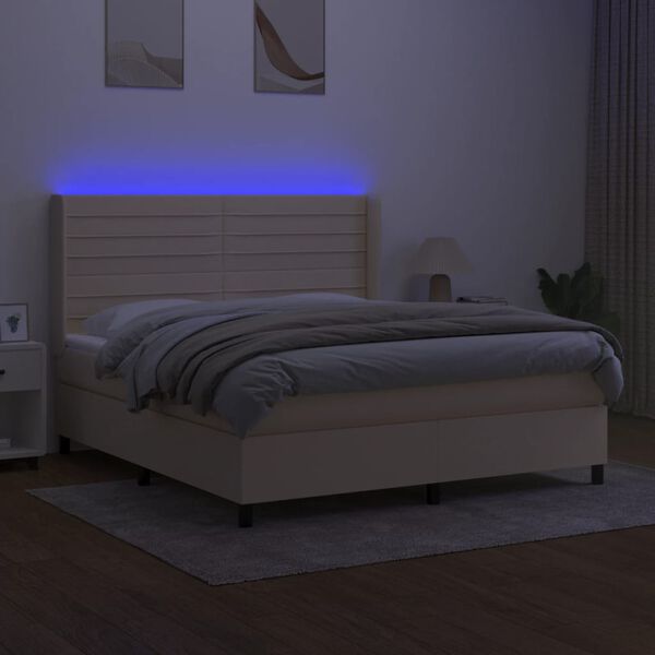 vidaXL Cama box spring c/ colch&atilde;o e LED 160x200 cm tecido cor creme