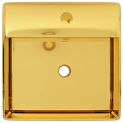 vidaXL Lavatório com extravasamento 41x41x15 cm cerâmica dourado