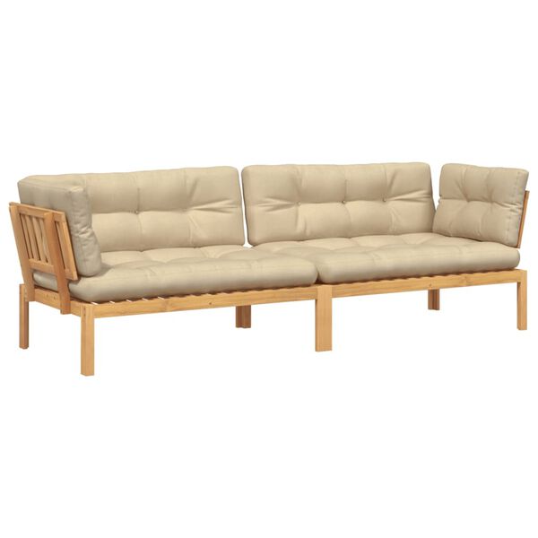 vidaXL Sof&aacute;s canto paletes p/ jardim 2 pcs c/ almofad&otilde;es ac&aacute;cia maci&ccedil;a