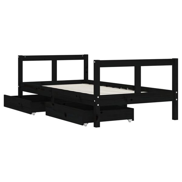 vidaXL Estrutura cama infantil c/ gavetas 80x160 cm pinho maciço preto