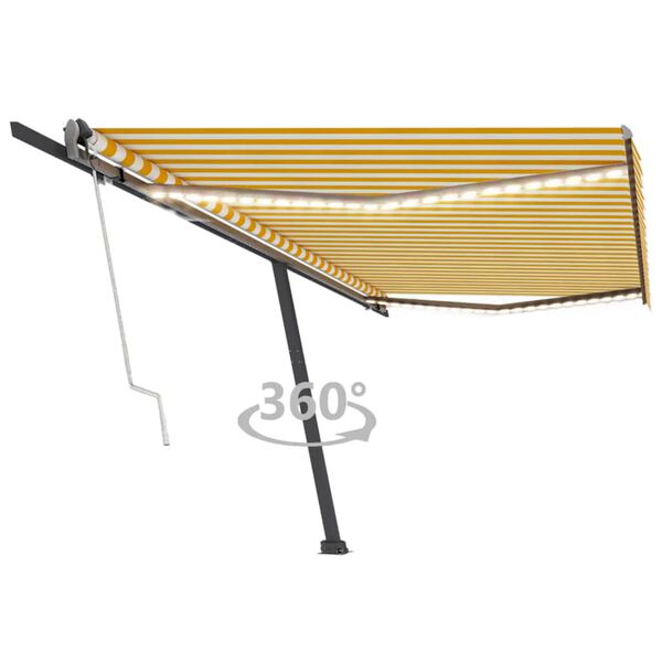 vidaXL Toldo autom. LED e sensor de vento 500x300 cm amarelo/branco
