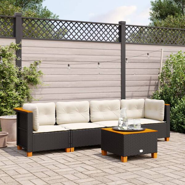 vidaXL 5 pcs conjunto sof&aacute;s de jardim com almofad&otilde;es vime PE preto