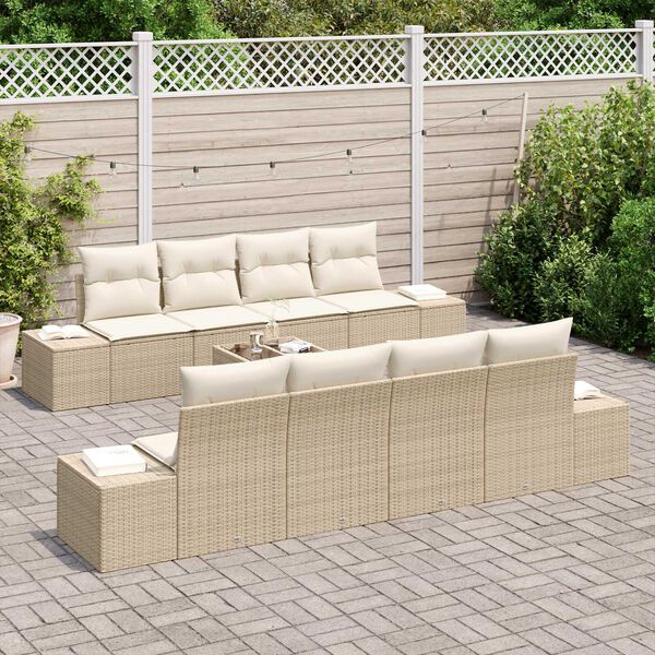 vidaXL Conjunto de Sof&aacute; de Jardim Manual 7 pcs Bege e Creme vime PE