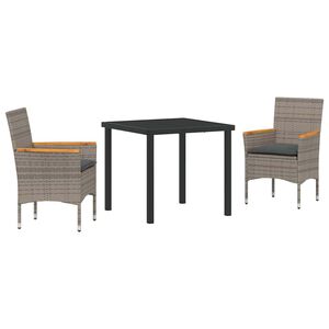 vidaXL Conjunto de Jantar para Jardim 3 pcs Cinzeto vime PE