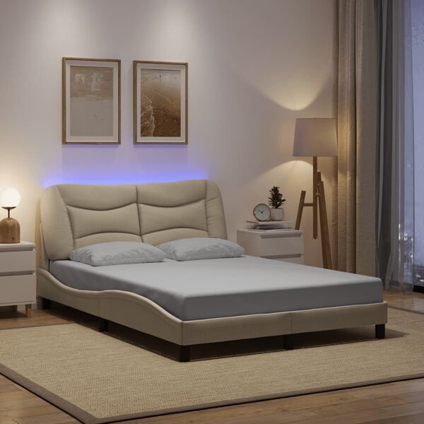 vidaXL Estrutura de cama com LED sem colch&atilde;o Hvar 140x200 cm tecido
