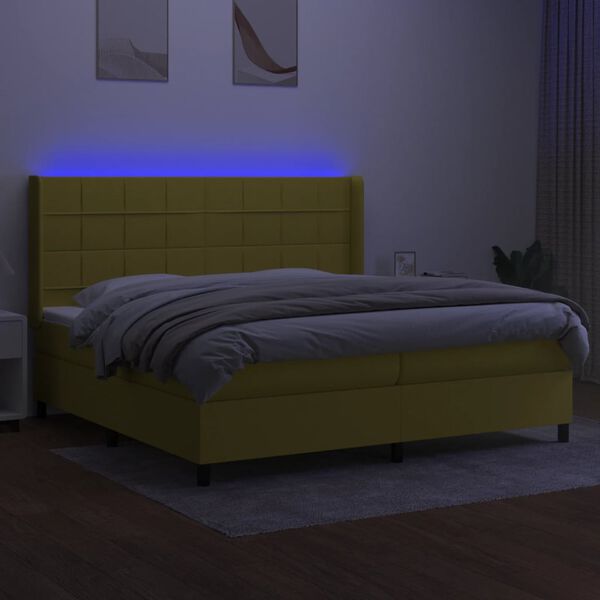 vidaXL Cama box spring c/ colch&atilde;o e LED 200x200 cm tecido verde