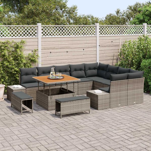 vidaXL Conjunto de Sof&aacute; de Jardim 12 pcs Cinzeto Rattan Sint&eacute;tico