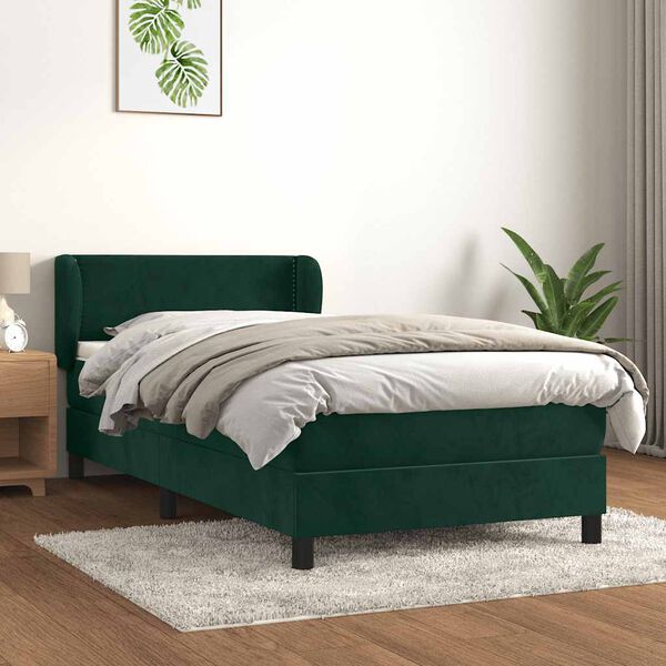 vidaXL Cama com molas/colch&atilde;o 80x200 cm veludo verde-escuro