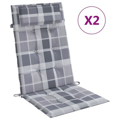 vidaXL Almofadões cadeira encosto alto 2pcs tecido oxford xadrez cinza