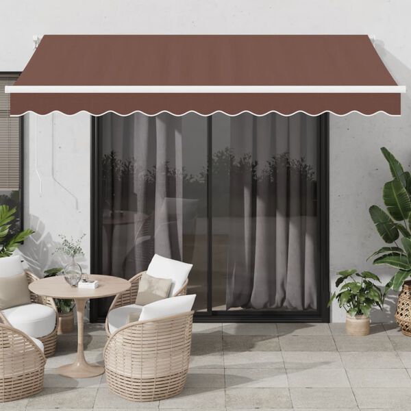 vidaXL Toldo retr&aacute;til manual com luzes LED 350x250 cm castanho