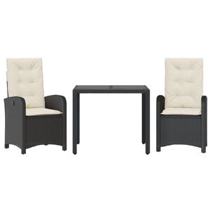 vidaXL 9 pcs conjunto de jantar p/ jardim c/ almofad&otilde;es vime PE preto