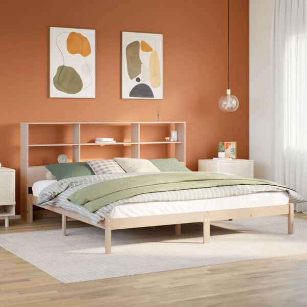 vidaXL Cama com estante sem colchão 180x200 cm pinho maciço