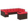 vidaXL Conjunto de sof&aacute; de jardim com 12 pe&ccedil;as e almofadas em rattan sint&eacute;tico marrom