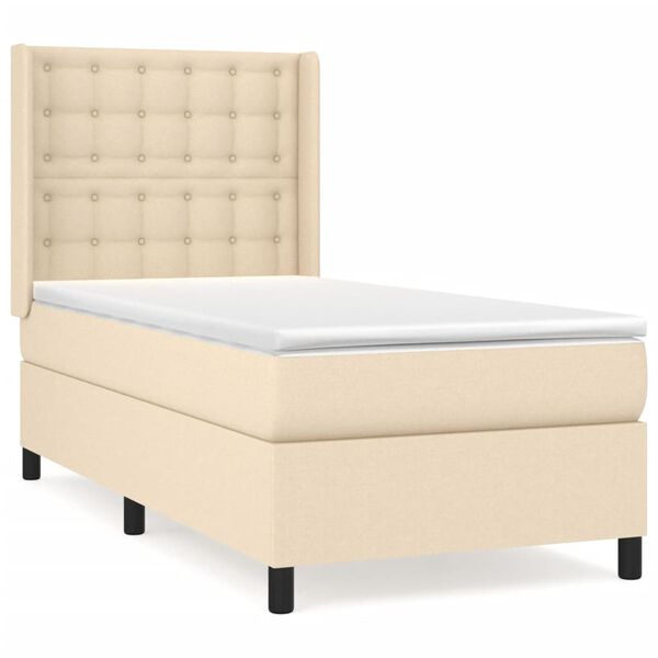 vidaXL Cama com molas/colch&atilde;o 90x200 cm tecido cor cr&egrave;me
