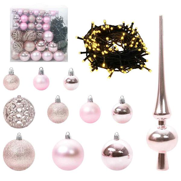 vidaXL Conjunto de Bolas de Natal com 300 LEDs 120 pcs Rosa Plástico