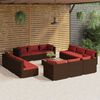 vidaXL 13 pcs conjunto lounge de jardim c/ almofad&otilde;es vime PE castanho