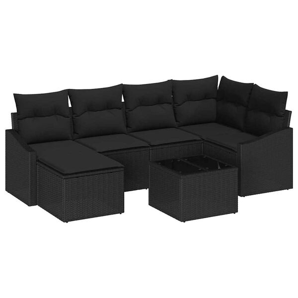 vidaXL Conjunto de Jantar para Jardim com almofada 7 pcs Preto