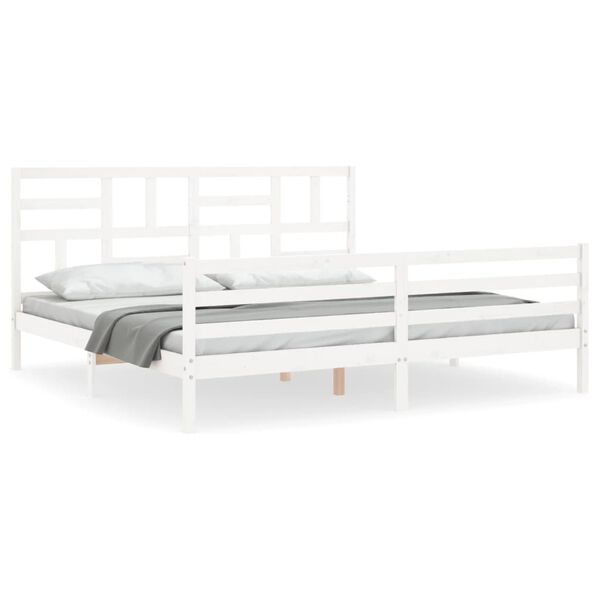 vidaXL Estrutura de cama com cabeceira 200x200cm madeira maci&ccedil;a branco