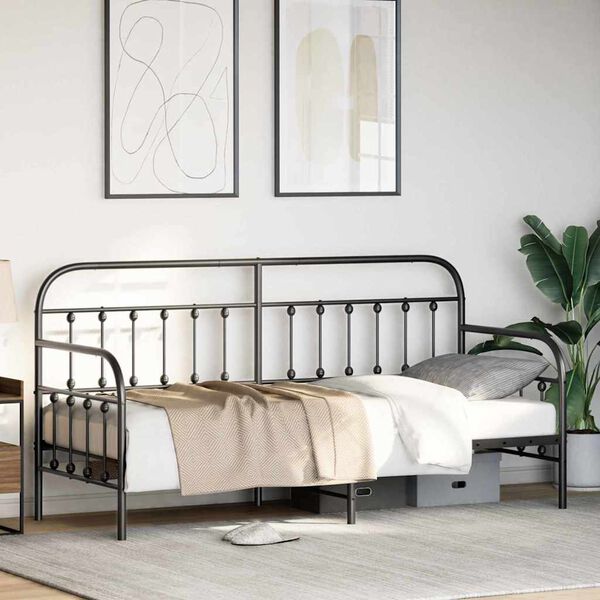vidaXL Estrutura de cama de dia com cabeceira Preto 75 x 190 cm A&ccedil;o