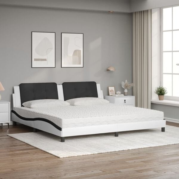 vidaXL Cama com colch&atilde;o Zadar 200x200 cm couro artificial preto e branco