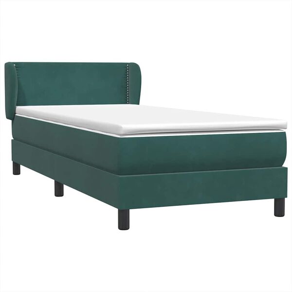 vidaXL Cama com molas/colch&atilde;o 90x220 cm veludo verde-escuro
