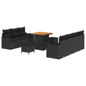 vidaXL Conjunto de Sof&aacute; de Jardim com almofada 10 pcs Preto vime PE