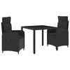 vidaXL Conjunto de Jantar para Exterior 3 unid. Preto vime PE