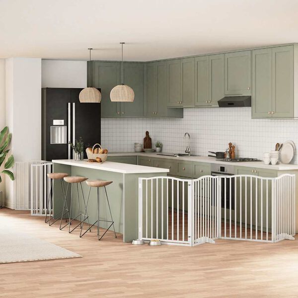 vidaXL Port&atilde;o p/ c&atilde;es com porta dobr&aacute;vel 12 pain&eacute;is 960cm &aacute;lamo branco