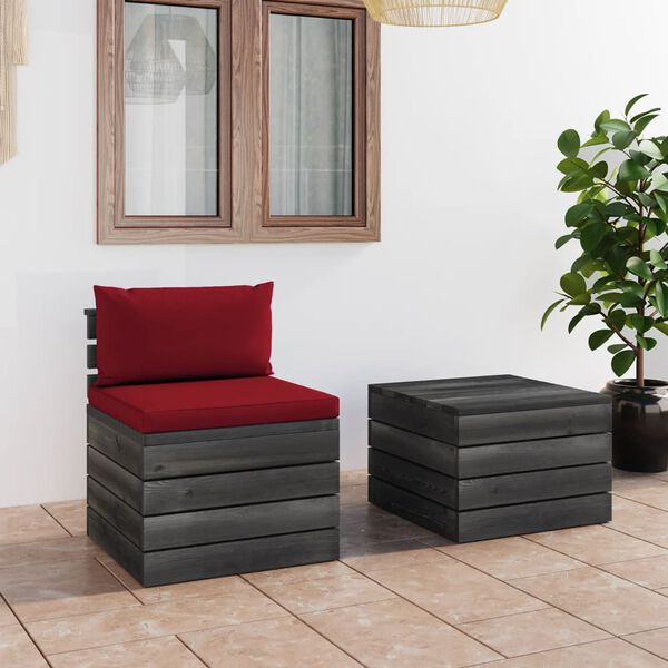 vidaXL 2 pcs conjunto lounge de paletes com almofad&otilde;es pinho maci&ccedil;o