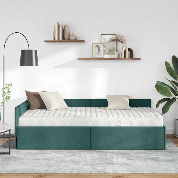 vidaXL Estrutura de Cama de Canto com Colch&atilde;o 2 pcs Verde tecido