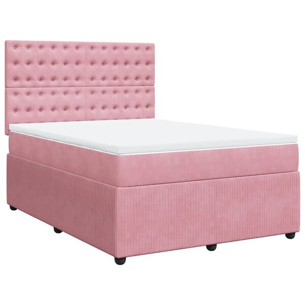 vidaXL Cama com molas/colch&atilde;o 140x200 cm veludo rosa