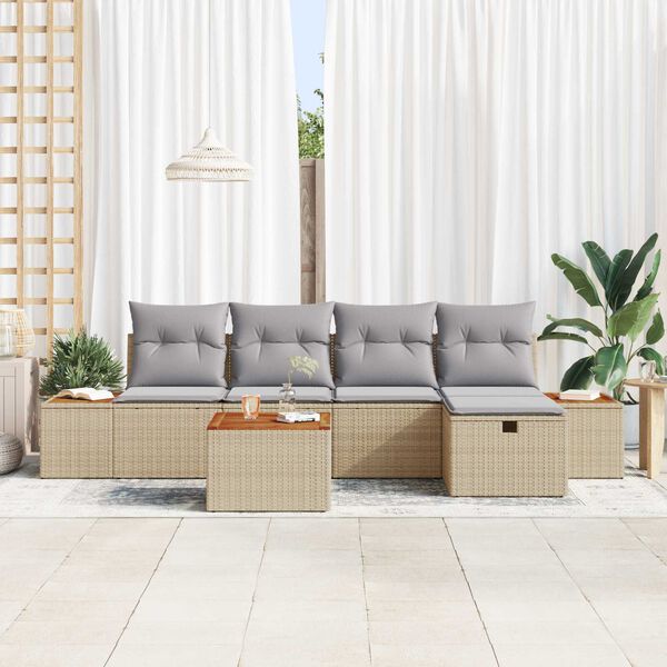 vidaXL Conjunto de Sof&aacute; de Jardim 6 pcs Bege Rattan Sint&eacute;tico