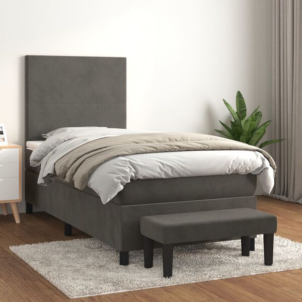 vidaXL Cama com molas/colch&atilde;o 100x200 cm veludo cinza-escuro