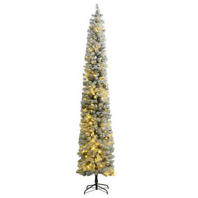 vidaXL Árvore de Natal fina c/ 300 luzes LED, bolas e neve 270 cm