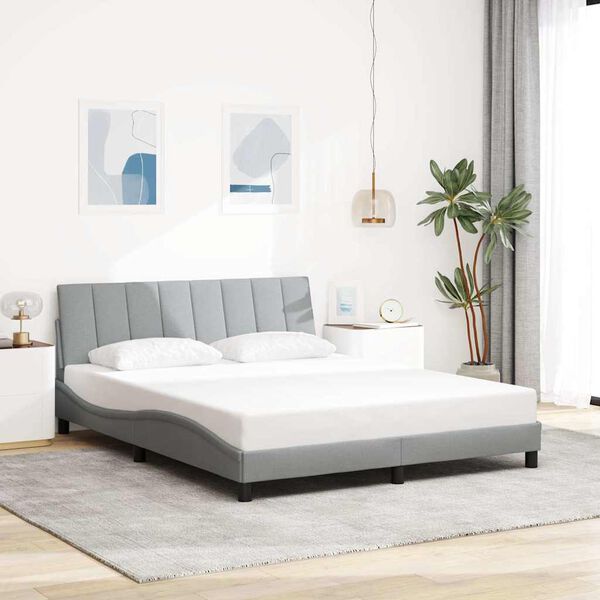 vidaXL Estrutura de cama sem colch&atilde;o Hanko 160x200 cm tecido cinzento-claro