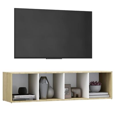 vidaXL Móvel de TV 142,5x35x36,5 cm contraplacado branco e carvalho sonoma