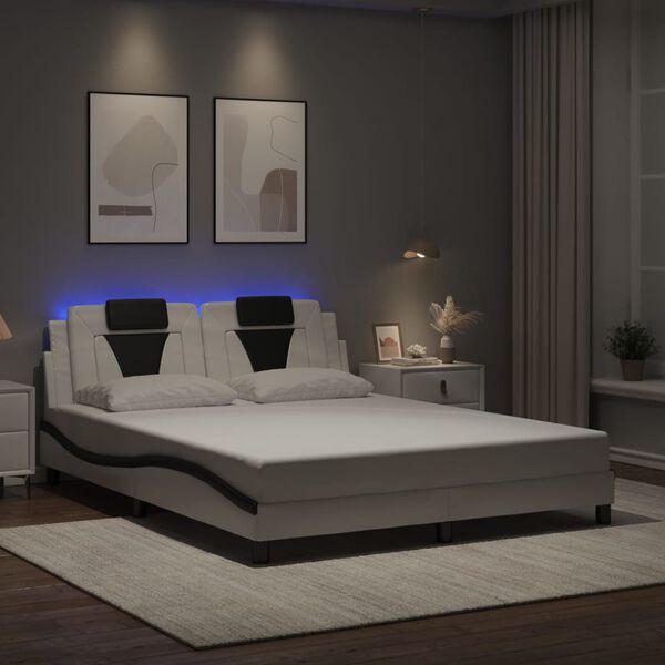 vidaXL Estrutura de cama Viana com LED sem colch&atilde;o 160x200cm branco/preto