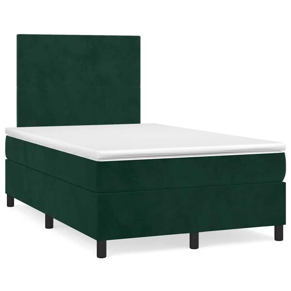 vidaXL Cama box spring com colch&atilde;o e luzes LED veludo verde-escuro
