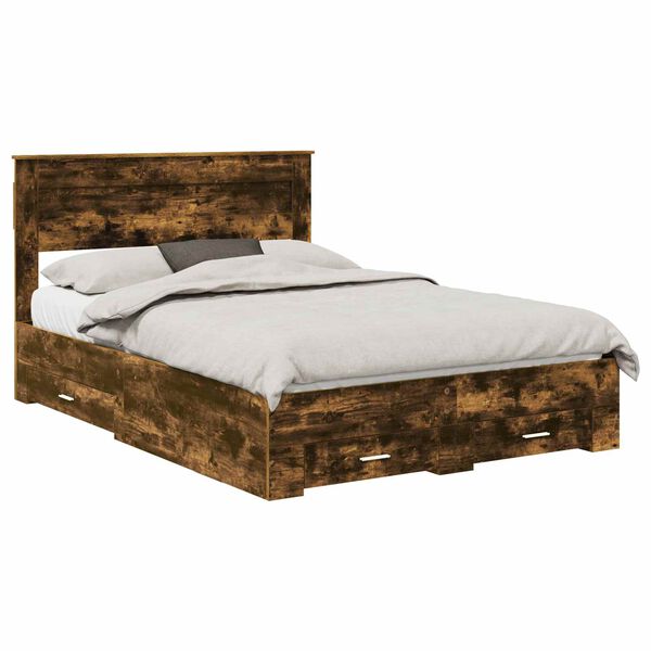 vidaXL Estrutura da Cama com cabeceira Carvalho Defumado 150 x 200 cm