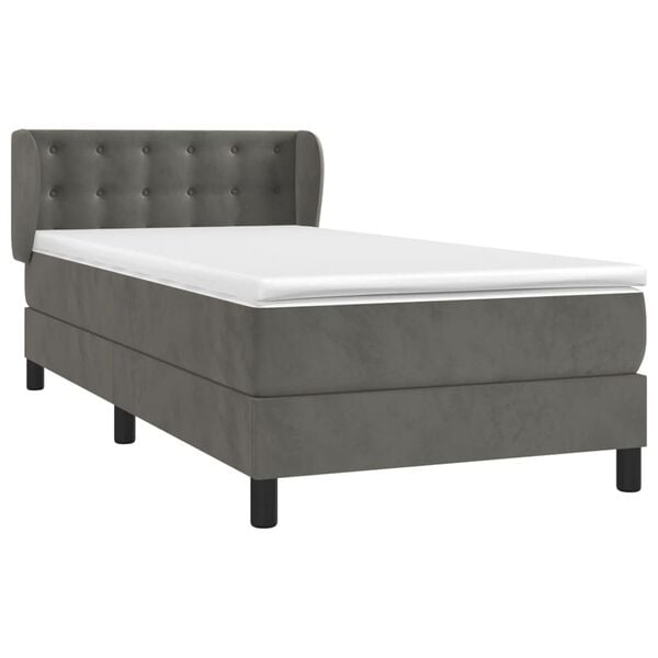 vidaXL Cama com molas/colch&atilde;o 90x190 cm veludo cinza-escuro