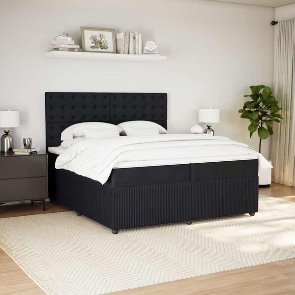 vidaXL Cama com molas/colch&atilde;o 200x200 cm veludo preto