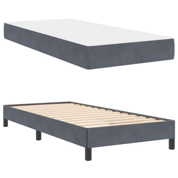 vidaXL Cama Box com colch&atilde;o Cinza Escuro 90 x 210 cm tecido