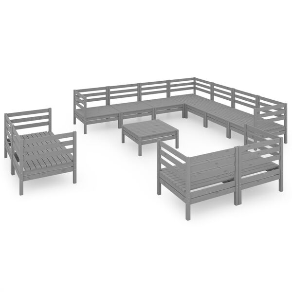 vidaXL 12 pcs conjunto lounge de jardim pinho maci&ccedil;o cinzento