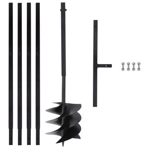 vidaXL Broca de terra com pega 250 mm com tubo de extensão de 4 m aço