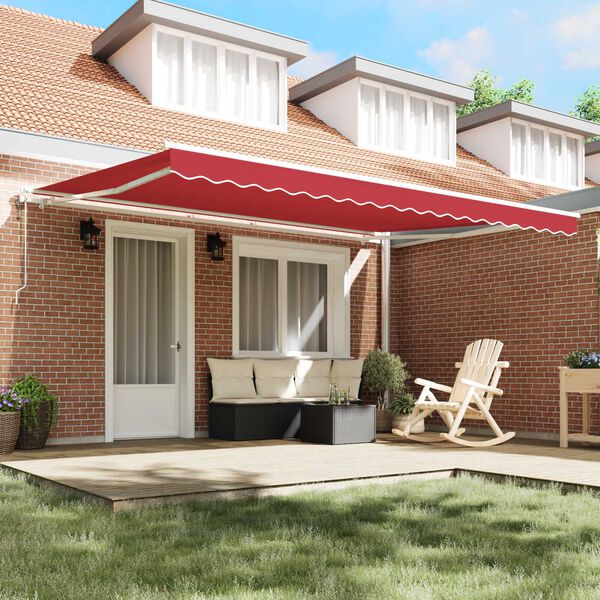 vidaXL Toldo Retr&aacute;til Manual Vermelho 450 &times; 300 cm tecido