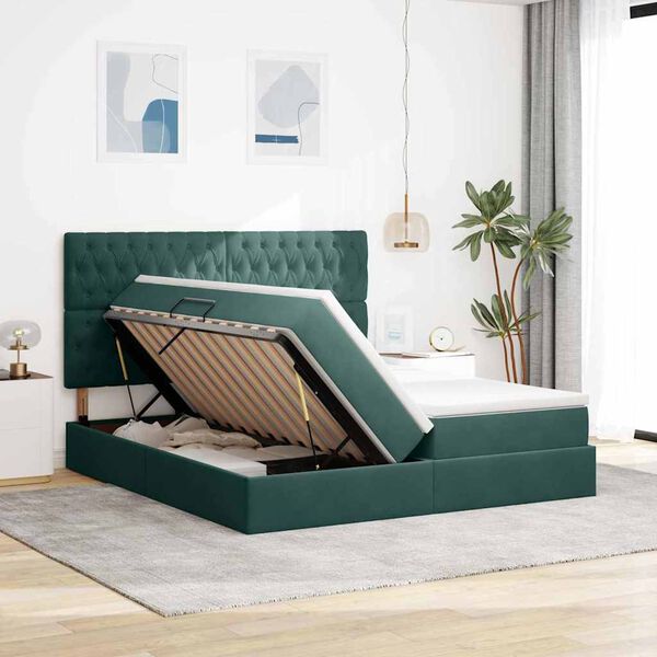 vidaXL Cama com Armazenamento Verde Escuro 180 x 200 cm Veludo